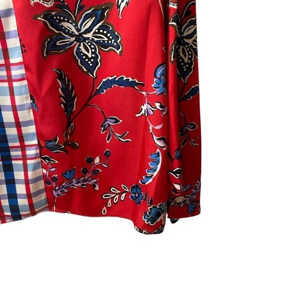 ZARA Floral Bird Patchwork Red Blue Blouse Size Small - Picture 10 of 10